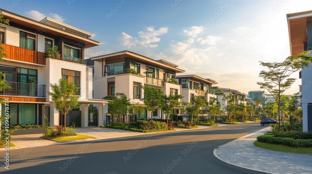 Modern Residential Apartment Complex in a Suburban Setting Modern Residential Apartment Complex in a Suburban Setting