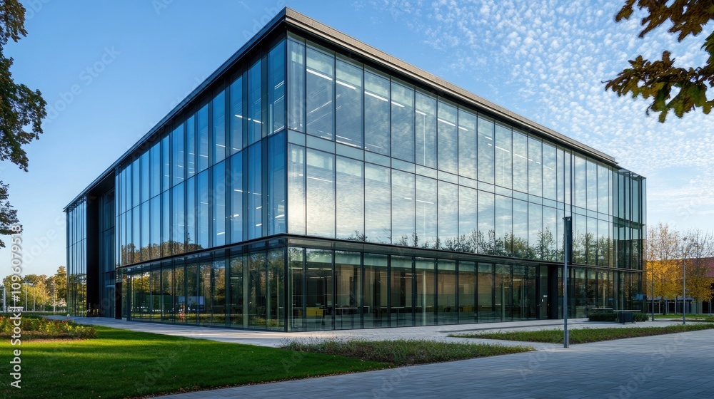 Fototapeta premium Modern Glass Office Building in Urban Landscape