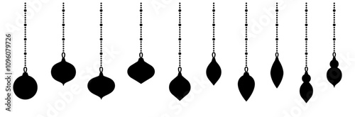 christmas ornaments silhouette set. christmas tree decoration hanging bead pearl line string outline vector set art illustration minimal design christmas ball bauble header banner merry xmas element