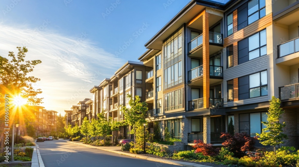 Fototapeta premium Modern Sunlit Apartment Complex Exterior