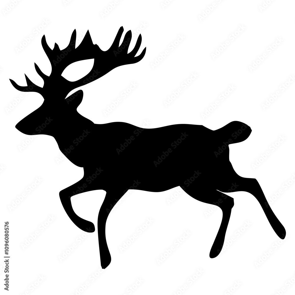 Fototapeta premium black silhouette of antlered reindeer