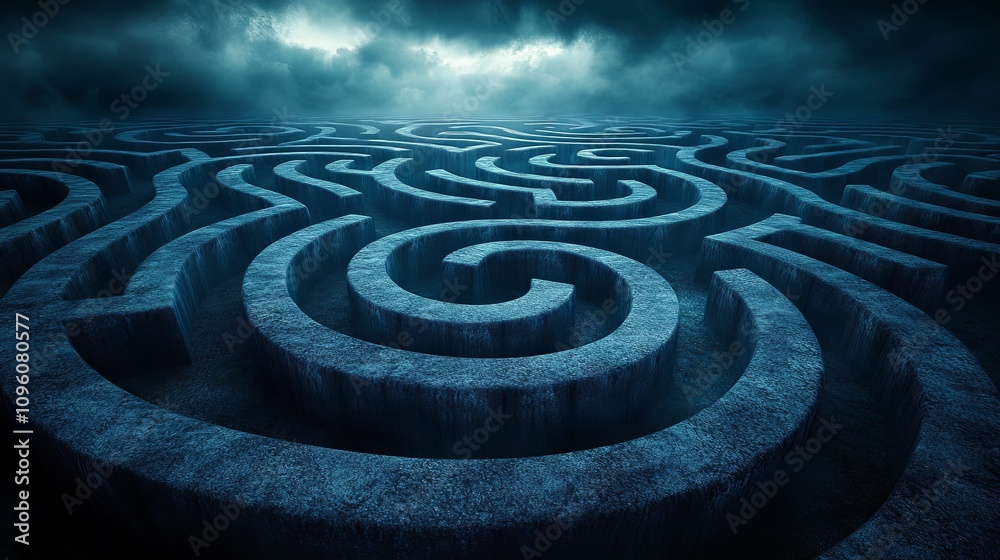 A Dark Stone Maze Under a Cloudy Sky A Dark Stone Maze Under a Cloudy Sky