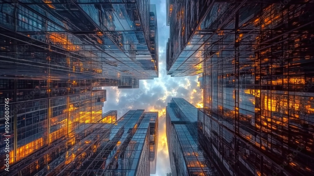 Upward View of Reflective Glass Skyscrapers Upward View of Reflective Glass Skyscrapers