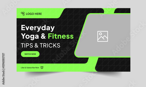 Everyday body fitness techniques video thumbnail banner design, daily yoga and fitness tips video cover banner design, fully customizable vector eps 10 file format
