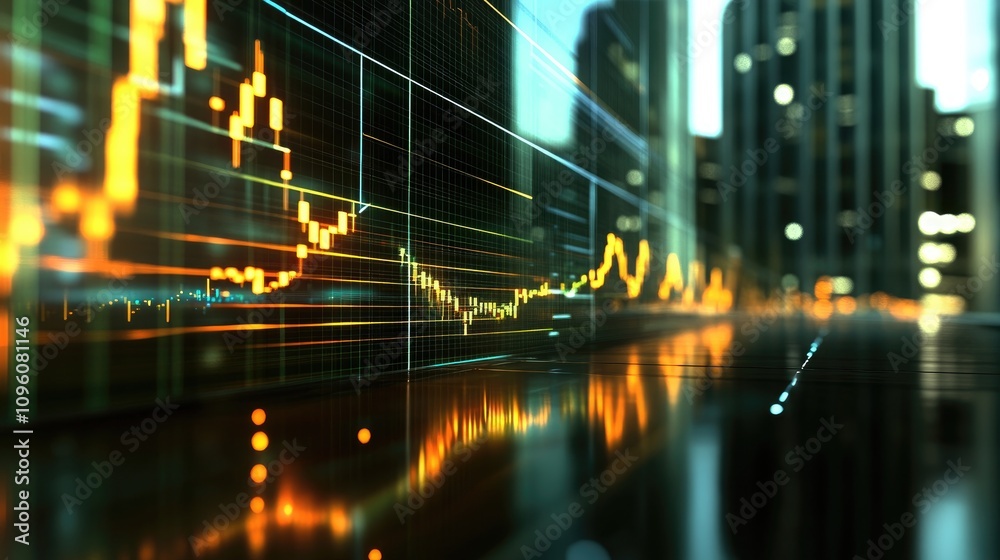 3D Virtual Financial Graph with Glowing Lines 3D Virtual Financial Graph with Glowing Lines