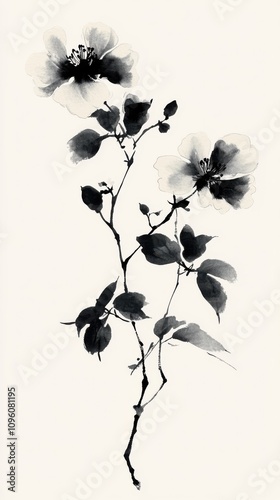 Chinese ink brush strokes flower