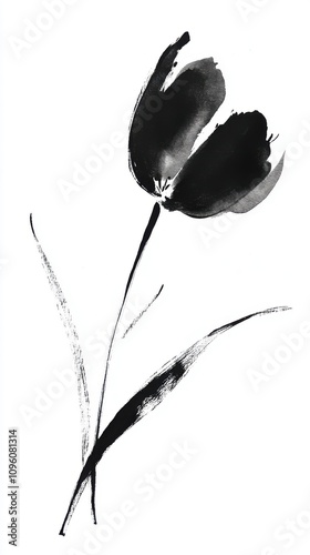 Chinese ink brush strokes flower