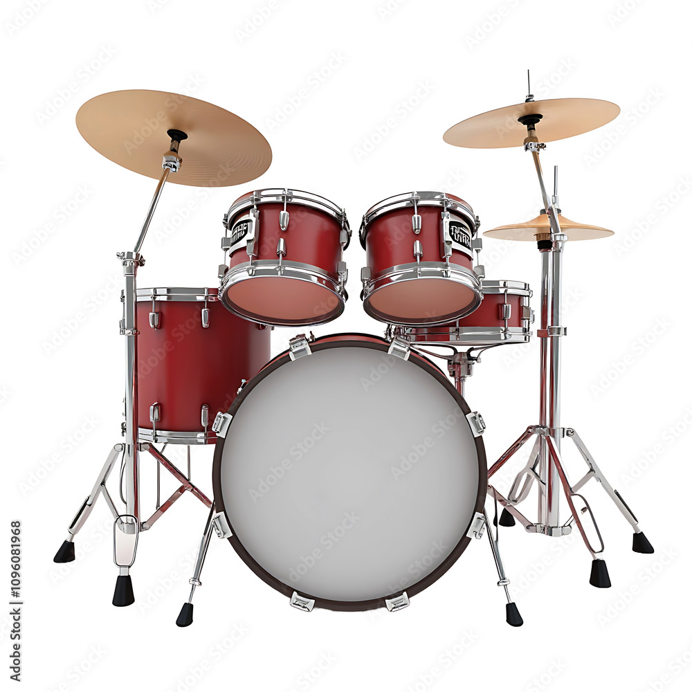 A 3D Drum Set on a Transparent Background.