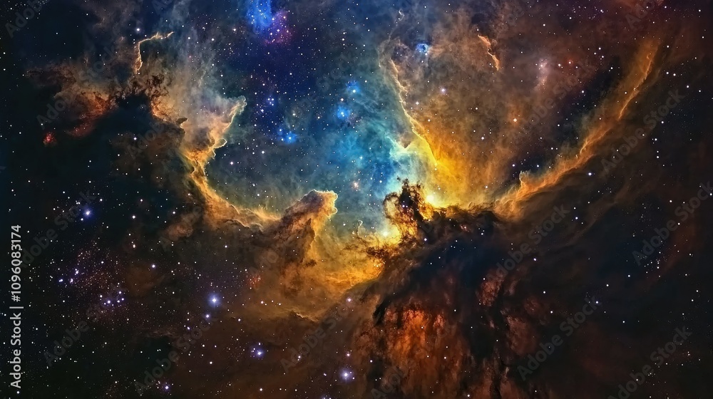 Obraz premium A stunning cosmic scene with vibrant nebulae, glimmering stars, and swirling galactic patterns, illustrating the vastness and beauty of the universe in an abstract way