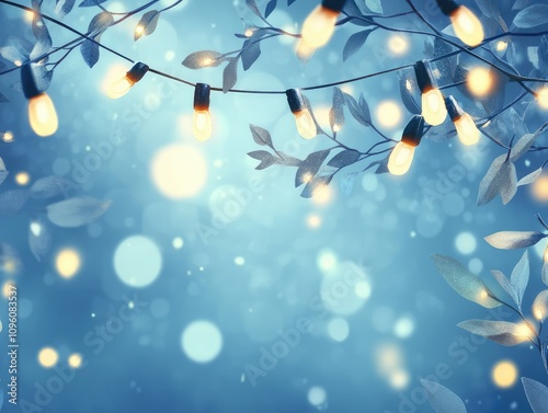 Winter background with glowing bulbs. Sparkling lights on a winter background with snow.