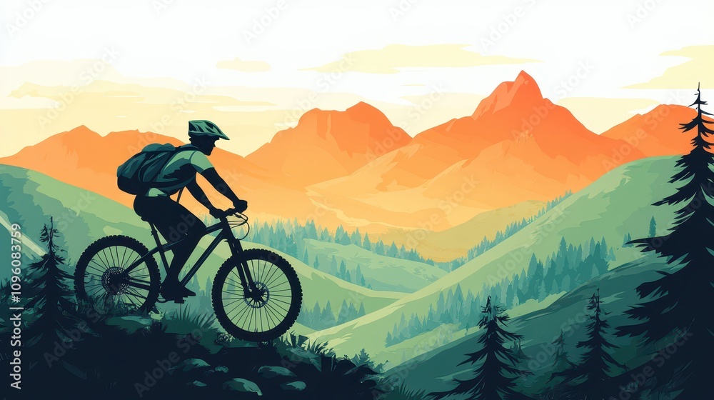 Minimalist Bicycle Rider in Vibrant Nature Landscape Minimalist Bicycle Rider in Vibrant Nature Landscape