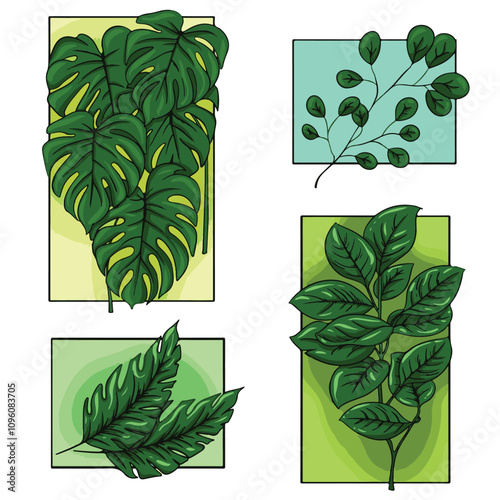 collection set of green leaves vector illustration art