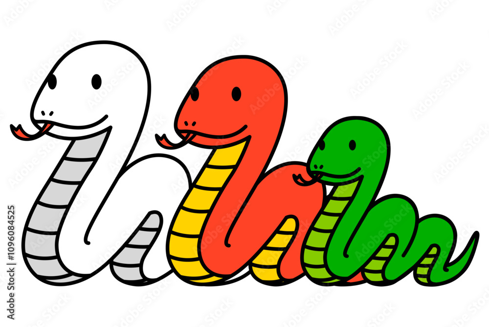 Fototapeta premium 親子の3匹のヘビ 年賀状素材