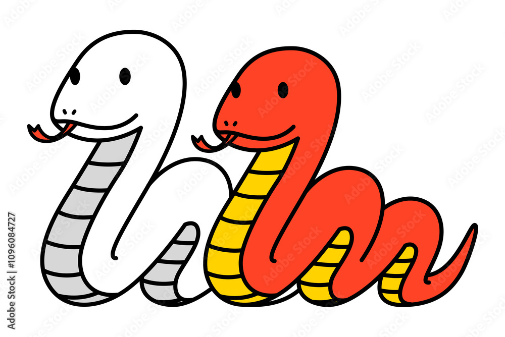 Fototapeta premium 紅白のヘビ 年賀状素材