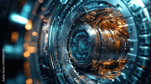 Cinematic sci-fi inspired image of a cryptocurrency vault with intricate security mechanisms, sleek metallic textures, and digital interfaces, symbolizing the future of digital assets