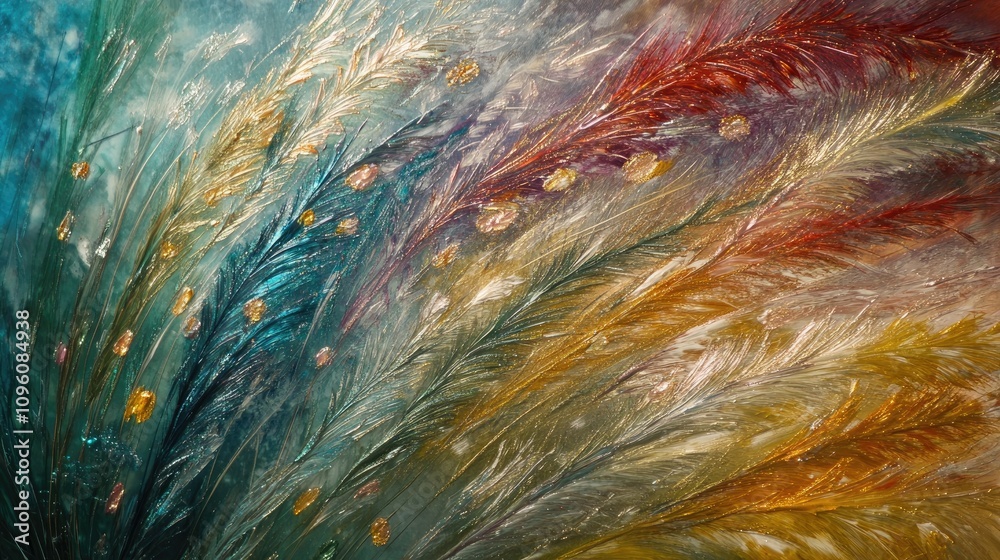 Obraz premium Close-up of long-stemmed feathery grass flowers, capturing their delicate texture and vibrant colors in stunning detail
