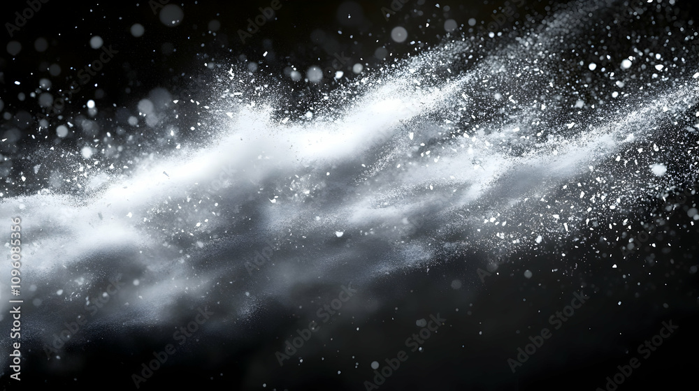 Abstract White Powder Explosion on Black Background, A Visual Representation of a Dramatic and Chaotic Event Abstract White Powder Explosion on Black Background, A Visual Representation of a Dramatic and Chaotic Event