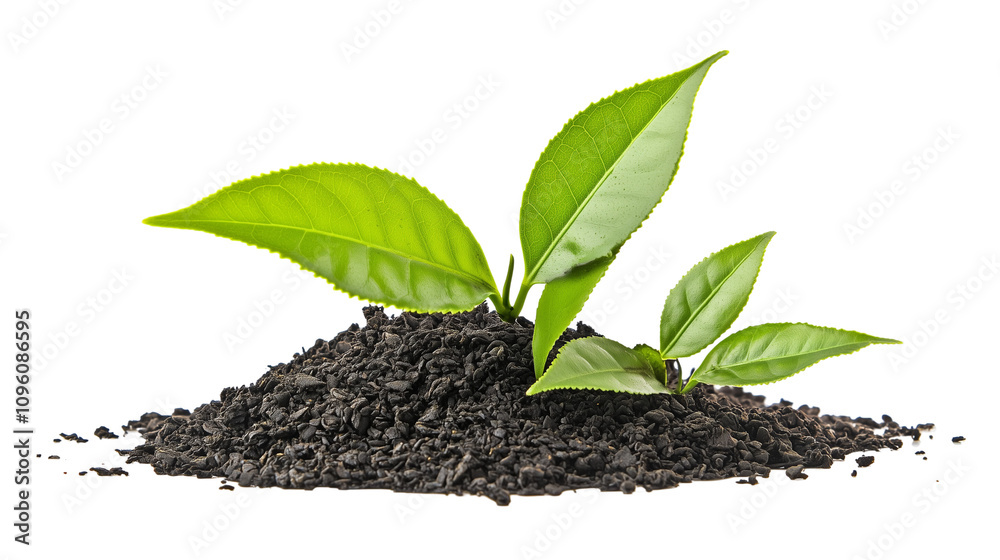A Green tea powder with green leaves isolated on Transparent PNG format Background. Generative AI A Green tea powder with green leaves isolated on Transparent PNG format Background. Generative AI