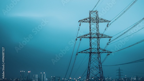 Power grids glowing at night, a financial overlay showing market growth in the electricity sector, dramatic tone