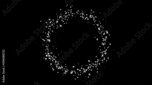 Glitter circle white luxury looping sparkles animation with copy space on black background.