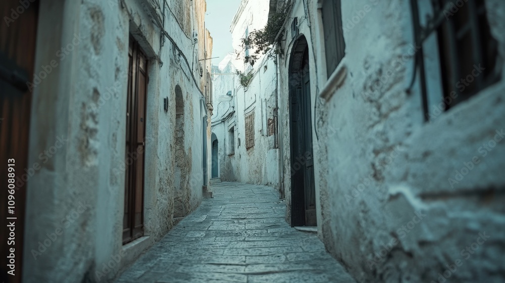 Obraz premium Narrow Whitewashed Alleyway In An Old Town