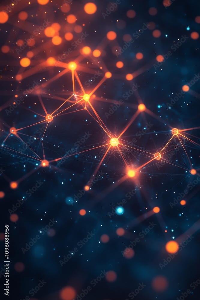 Fototapeta premium Abstract cosmic illustration with luminous connections and a starry background at night
