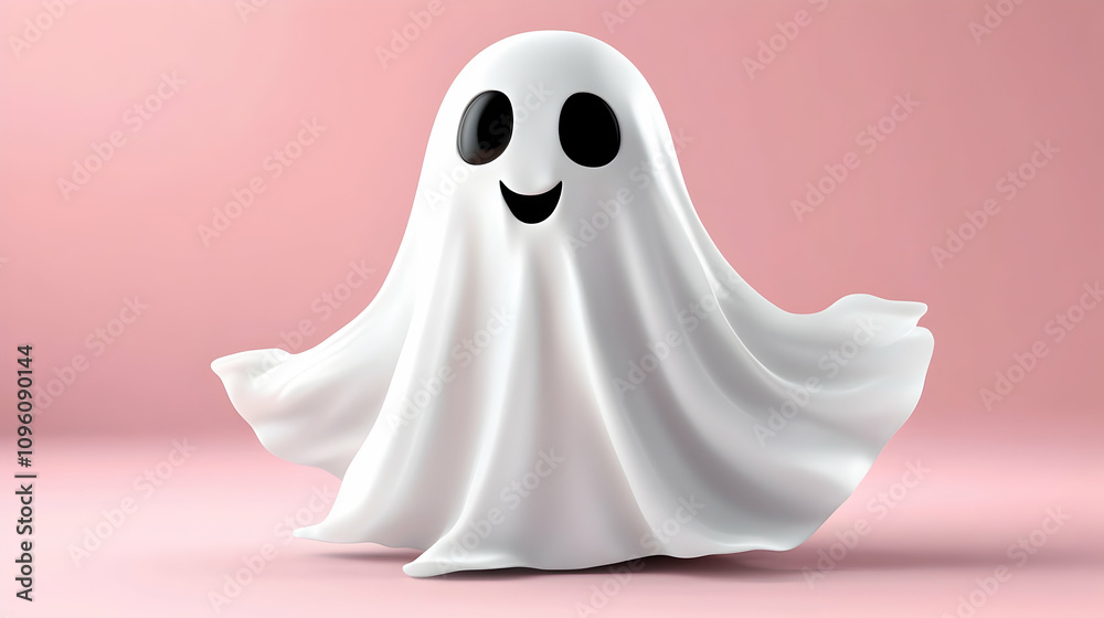 A Friendly 3D Rendered Ghost with a Smiling Face on a Pink Background A Friendly 3D Rendered Ghost with a Smiling Face on a Pink Background