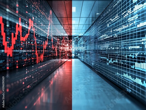 A split image showing positive and negative market trends under different scenarios photo