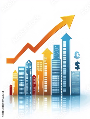 A creative representation of market dynamics using bold colors and currency graphics