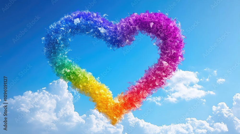 Rainbow Heart Shaped Cloud in a Clear Blue Sky