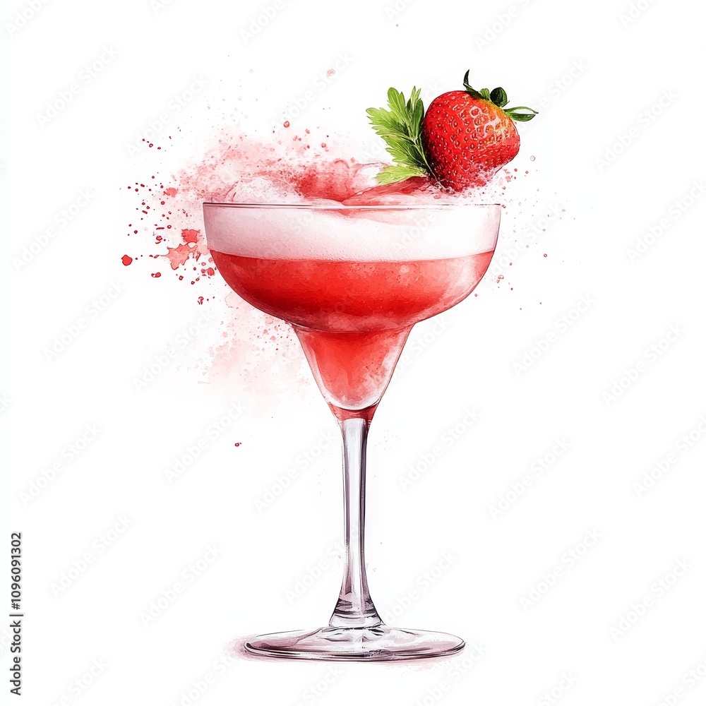 Watercolor daiquiri with strawberry puree, soft pastel hues merging into a refreshing beverage, vibrant and inviting presentation Watercolor daiquiri with strawberry puree, soft pastel hues merging into a refreshing beverage, vibrant and inviting presentation