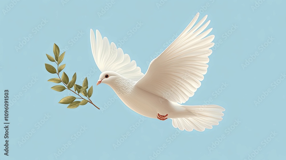 White Dove In Flight Carrying An Olive Branch White Dove In Flight Carrying An Olive Branch