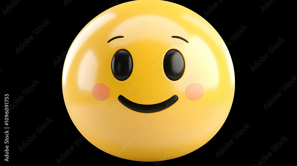 3D Rendered Yellow Smiley Face with Blush, Smiling with Black Eyes on a Black Background 3D Rendered Yellow Smiley Face with Blush, Smiling with Black Eyes on a Black Background