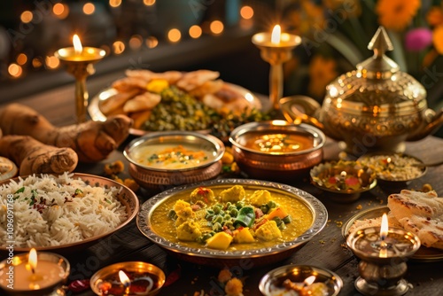 Traditional Indian Meal Displayed on Festive Table