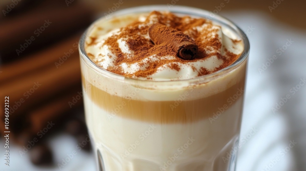 Dalgona coffee in a glass with cinnamon topping Dalgona coffee in a glass with cinnamon topping