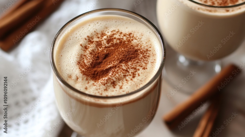 Dalgona coffee in a glass with cinnamon topping