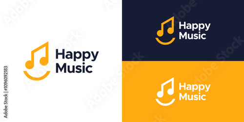 Happy music design logo. Note music logo with smile symbol design vector icon