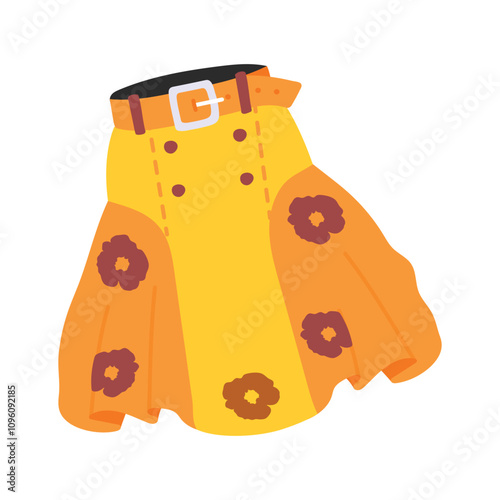 Hand drawn icon of a skirt with a chunky belt and floral print