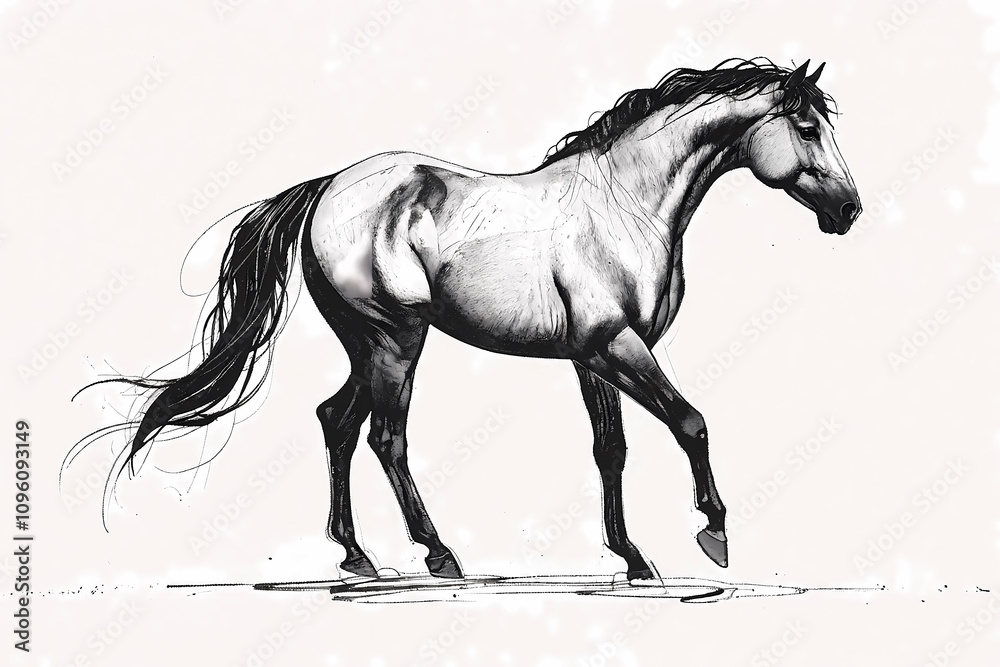 Majestic Horse Sketch with Focus on Realistic Proportions and Flowing Mane Majestic Horse Sketch with Focus on Realistic Proportions and Flowing Mane