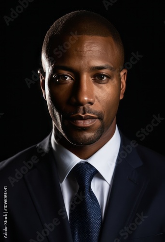 Portrait of professional hypnotist on black background black businessman portrait Ultra realistic Photorealistic hyperdetailed photography soft light head and shoulders portrait cover