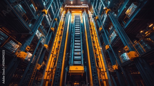 A modern automated warehouse showcasing vertical storage and retrieval systems.