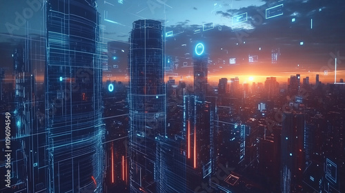 ネオン輝く未来都市の風景