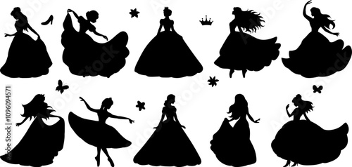 princess set black silhouette vector