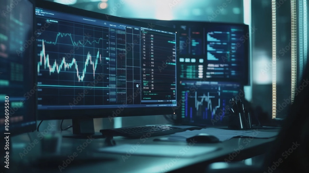 Data analysis action financial markets digital workspace high-tech environment close-up view data insights for traders Data analysis action financial markets digital workspace high-tech environment close-up view data insights for traders