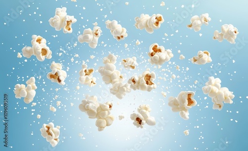 Movie poster with a bucket full of fresh, sweet, and salted popcorn falling in a cinema or theater hall. movie poster or cinema ad template design