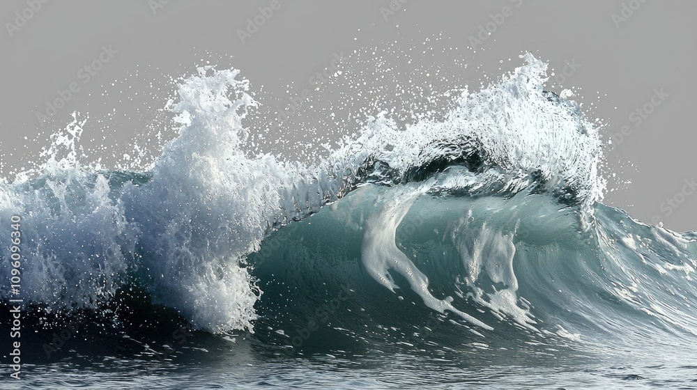 Obraz premium Dynamic Ocean Wave Curling with Frothy Splash, Isolated on Transparent Background