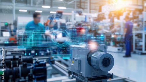 Wallpaper Mural A camera captures a digital workflow in a modern factory, showcasing technology and automation with workers engaged in production. Torontodigital.ca