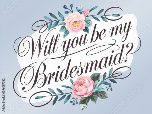 Romantic bridesmaid invitation with elegant floral calligraphy design