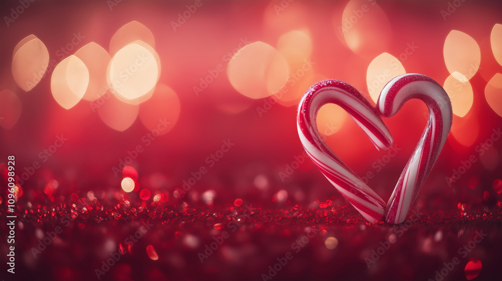 Merry Christmas Candy Canes – A pair of candy canes crossed in a heart shape on a festive red background.