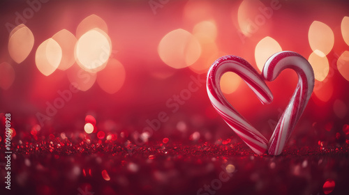 Merry Christmas Candy Canes – A pair of candy canes crossed in a heart shape on a festive red background.